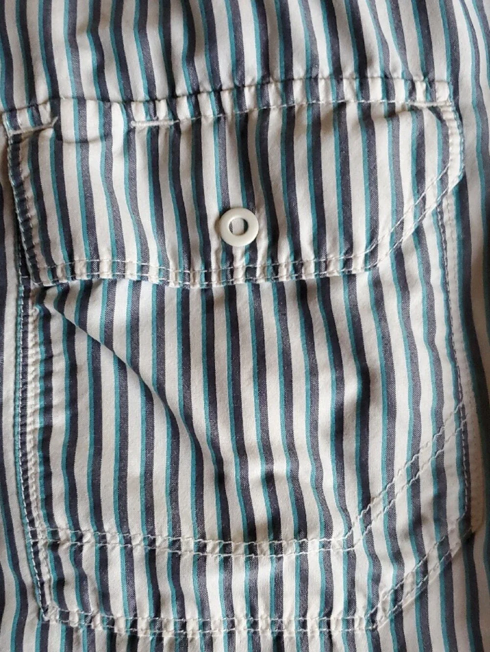 The North Face Men's Black, Green & White Vertical Stripe Button-Down Shirt